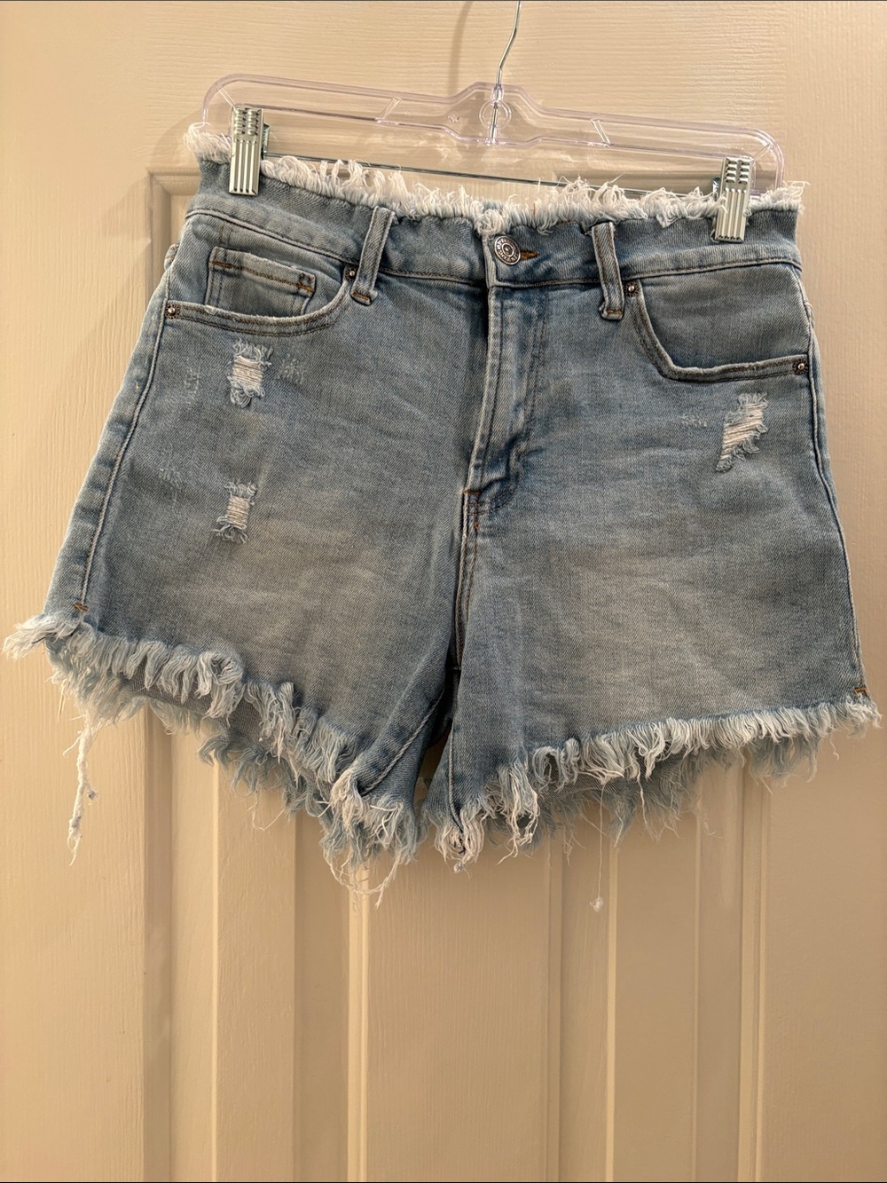 RISEN Los Angeles Frayed Hem Light Blue Denim Jean Shorts